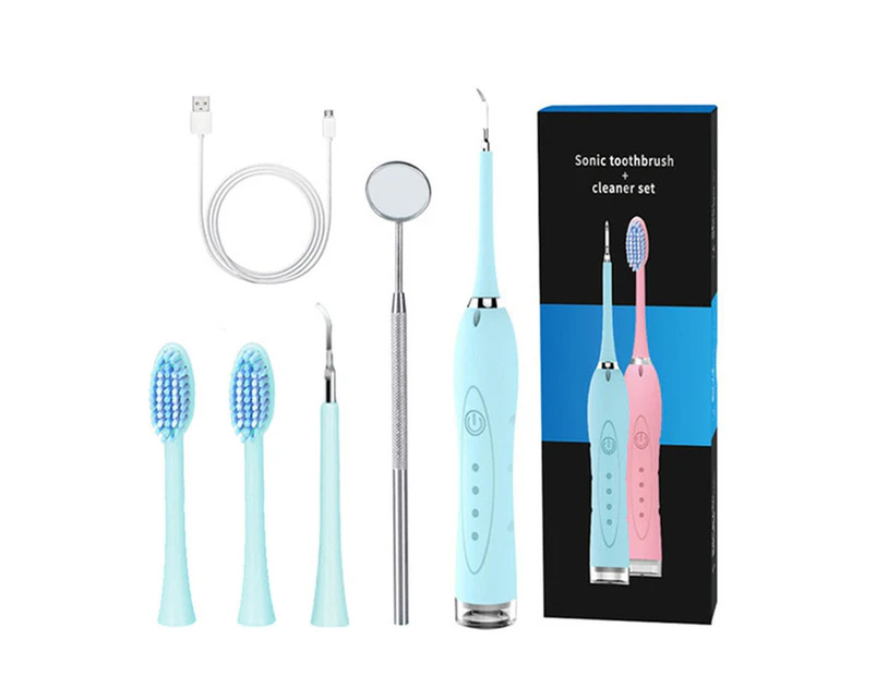 2 in 1 Sonic Dental Scaler Electric Toothbrush USB Rechargeable Tooth Calculus Remover Teeth Whiten Stains Tartar Cleaner - Blue