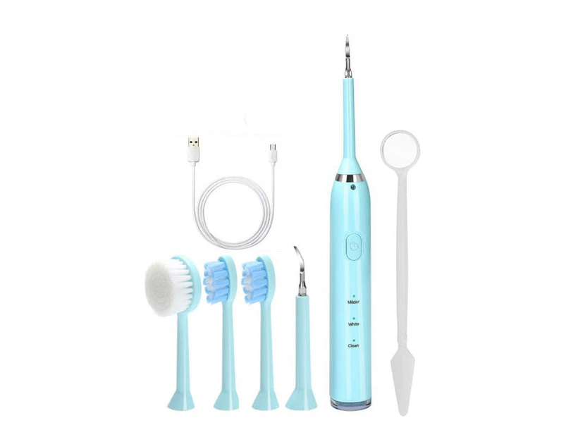 New Electric Teeth Cleaner Sonic Toothbrush Dental Scaler Tartar Stain Remover Calculus for Adults Teeth Whitening Face Cleaning - Blue