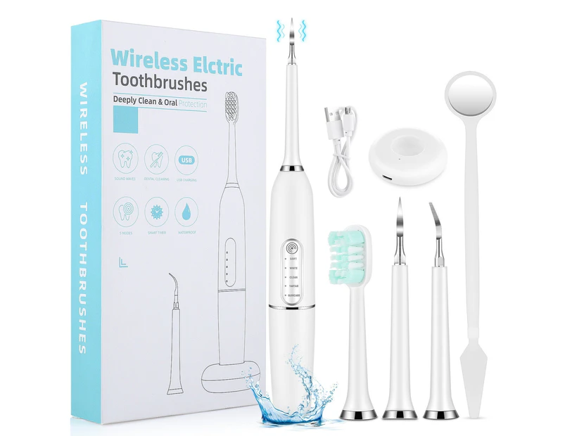 Fashion Electric Toothbrush Rechargeable Sonic Dental Scaler 5 Modes Oral Teeth Tartar Remover Tooth Brush Whitening Waterproof - White