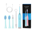 4 Modes Electric Toothbrush Sonic Dental Scaler USB Rechargable for Adults Waterproof Dental Calculus Remover with Tooth Brush Heads - Blue