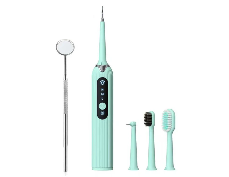 Upgrated LED Sonic Dental Scaler Teeth Whitening Electric Dental Calculus Remover with Mouth Mirror Tooth Cleaner Tool Oral Care - Green