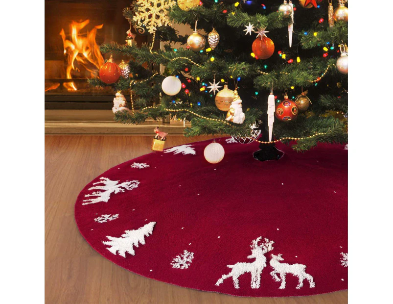 Tree Skirt Knitted Christmas Tree Skirts 3D Tree Skirts Xmas Holiday Ornaments-Red