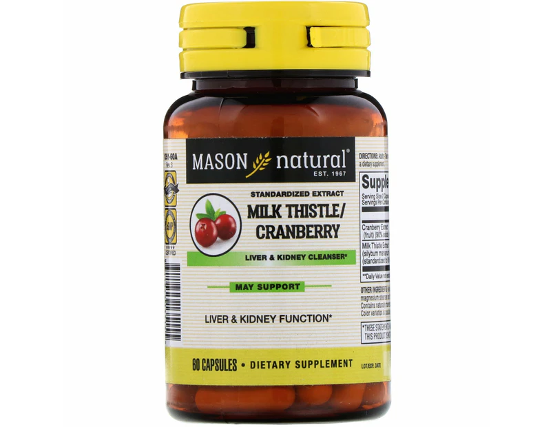 Mason Natural, Milk Thistle/Cranberry, Liver & Kidney Cleanser, 60 Capsules