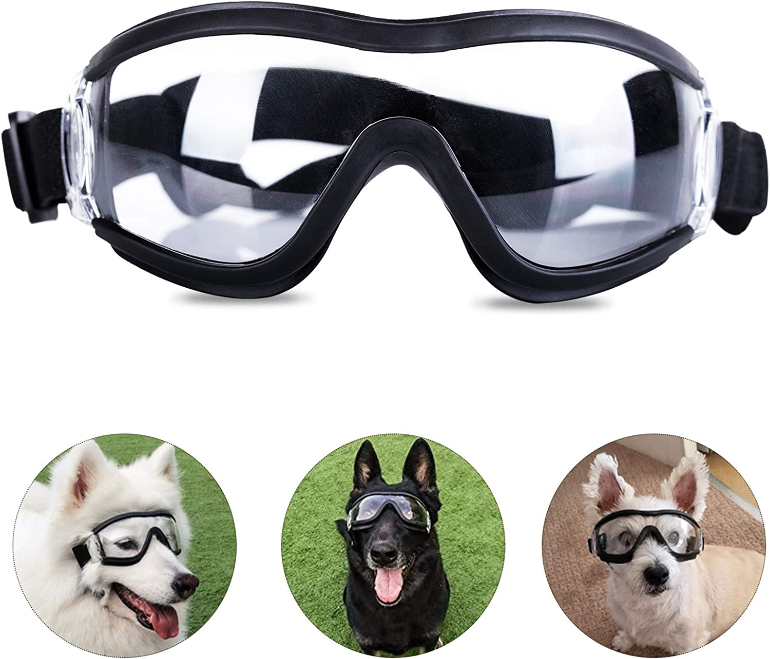 Dog Goggles White Eye Wear Protection Waterproof Pet Sunglasses for UV Protection Sunglasses Windproof for Medium/Large Dogs 