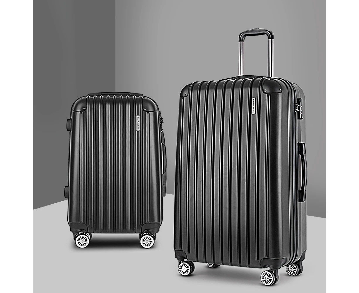 Wanderlite 2pcs Luggage Trolley Set Travel Suitcase Carry On Hard Case Lightweight Black