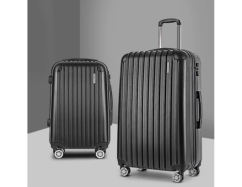 Wanderlite 2pcs Luggage Trolley Set Travel Suitcase Carry On Hard Case Lightweight Black
