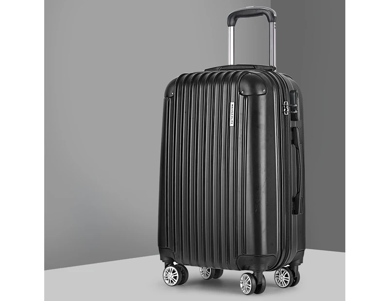 Wanderlite 20" 55cm Luggage Trolley Travel Set Suitcase Carry On Hard Shell Case Sets Lightweight Black