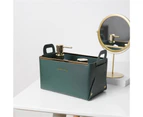 Dual Handle Storage Box Large Capacity Faux Leather Key Shoe Cabinet Cosmetic Desktop Storage Basket for Household-Atrovirens