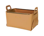 Dual Handle Storage Box Large Capacity Faux Leather Key Shoe Cabinet Cosmetic Desktop Storage Basket for Household-Light Brown