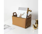 Dual Handle Storage Box Large Capacity Faux Leather Key Shoe Cabinet Cosmetic Desktop Storage Basket for Household-Light Brown