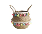 Handmade Tassel Faux Seagrass Sundries Storage Basket Household Pot Container-Multicolor