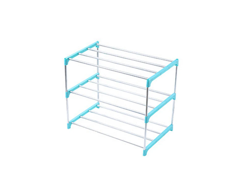 3/4 Layers Shoe Rack Assembled Easy Installation Stainless Steel Household Slipper Storage Shelf for Home-Blue