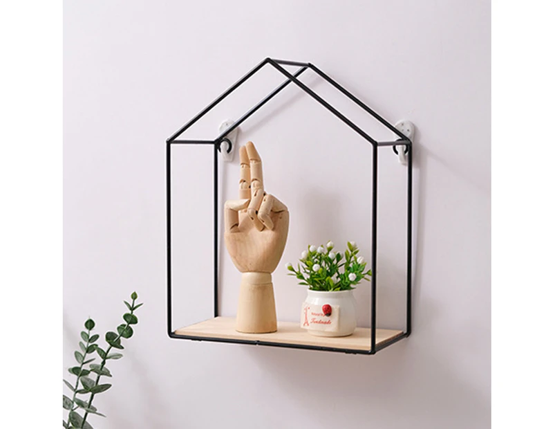 Multi-use Metal Wall Storage Shelf Stable Mounted Visual Effect Vase Organizer Shelf for Home-Black