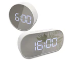 Mini Portable Round Oval Digital Display Alarm Clock Night Light Makeup Mirror- Black + White Light^
