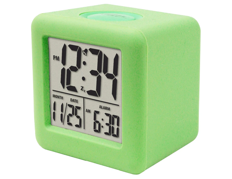 Digital Clock Shock-proof Snooze Function Silicon Cover Portable Electrical LED Clock Household Supplies-Green