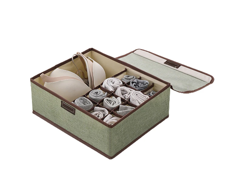 Bra Storage Box Foldable Washable Cotton Flax Large Capacity Socks Storage Case Household Supplies-Green