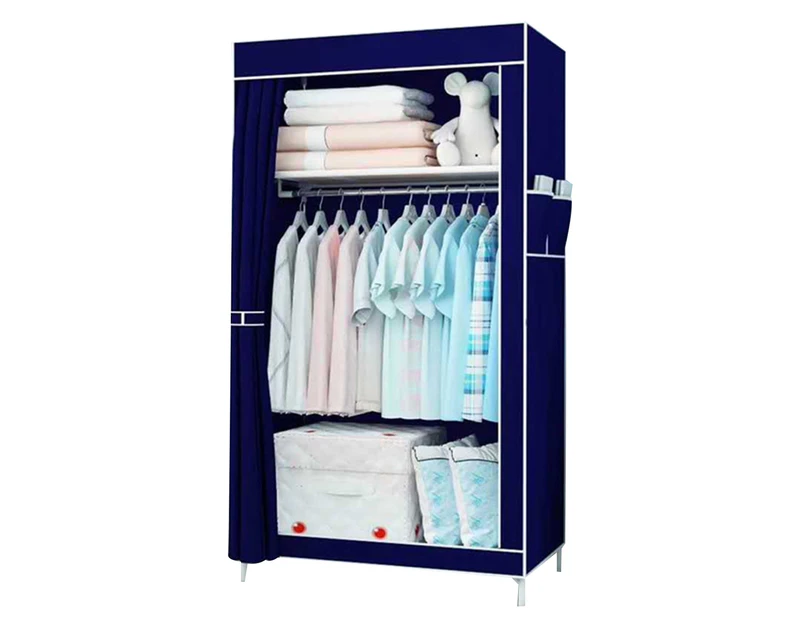 1 Set Clothing Storage Cabinet Large Capacity Dust-proof Minimalist Style Storage Shelves Clothes Hanging Rack for Dorm-Navy Blue