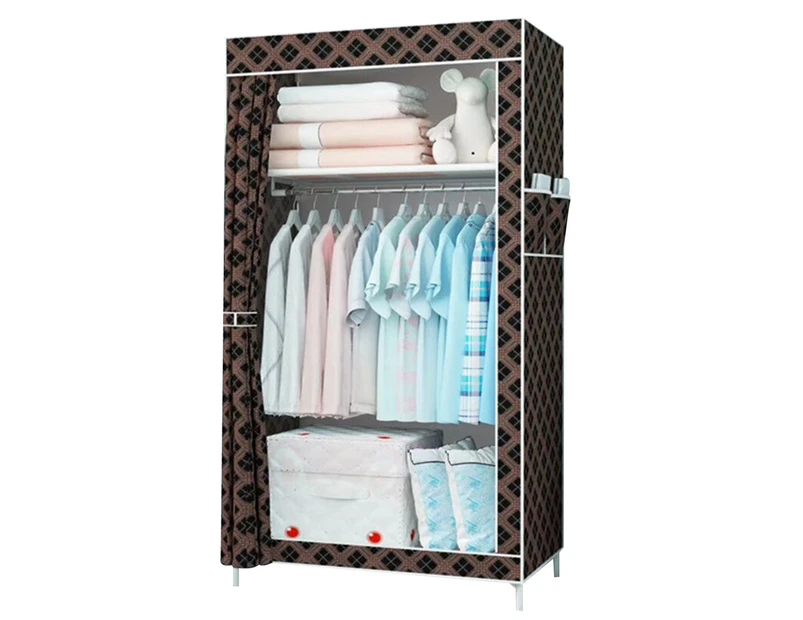 1 Set Clothing Storage Cabinet Large Capacity Dust-proof Minimalist Style Storage Shelves Clothes Hanging Rack for Dorm-Black Golden