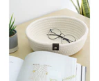 1 Set Breathable Woven Storage Basket with Handle Flax Eco-friendly Woven Storage Box for Bedroom-White