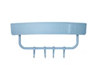 Wall Mounted Storage Rack with Hooks Plastic Space Saving Bathroom Shelf for Kitchen-Light Blue