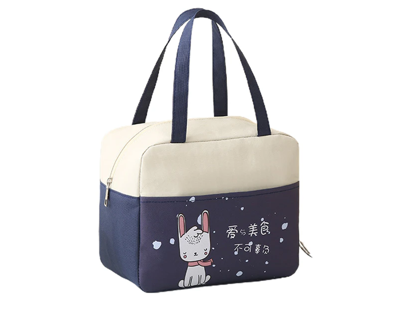 Lunch Bag Thicker Insulated Oxford Cloth Waterproof Cartoon Bento Bag for Daily Use-Dark Blue