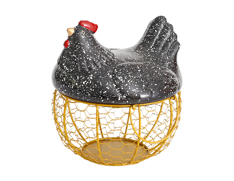 Ceramic Egg Basket Nice-looking Creative Decorative Iron Organizer Egg Fruit Sundries Storage Basket for Home-White Golden