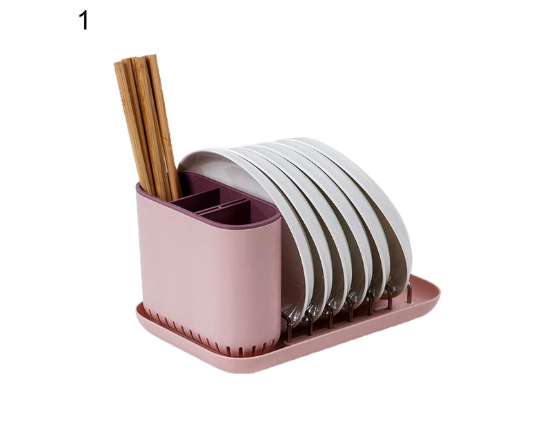 Dish Drainer Multi-function Self-drain PP Plastic Tableware Drying Rack for Kitchen-Light Pink