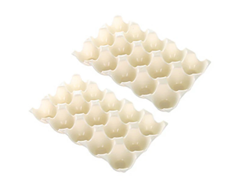 2Pcs Eggs Rack Multi-Color Reusable Plastic 15 Grids Eggs Storage Plate for Kitchen-Beige