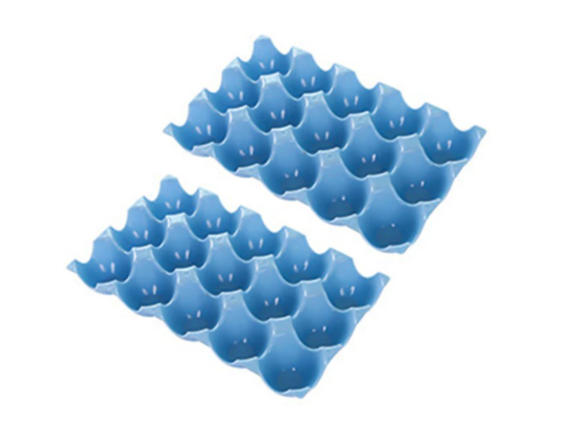 2Pcs Eggs Rack Multi-Color Reusable Plastic 15 Grids Eggs Storage Plate for Kitchen-Blue