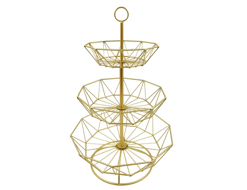 3 Layers Fruit Basket Nordic Style Exquisite Iron Sturdy Snacks Basket for Living Room-Golden