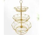 3 Layers Fruit Basket Nordic Style Exquisite Iron Sturdy Snacks Basket for Living Room-Golden