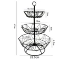 3 Layers Fruit Basket Nordic Style Exquisite Iron Sturdy Snacks Basket for Living Room-Black