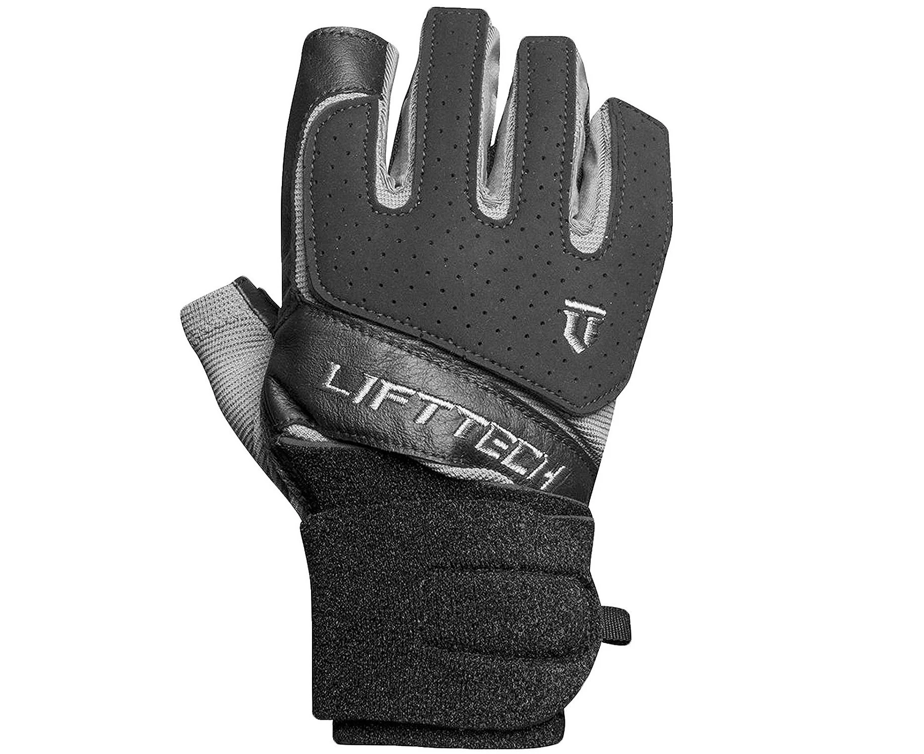 (Large) - Lift Tech Mens Weight Lifting Klutch Wrist Wrap Gloves - Black/Silver