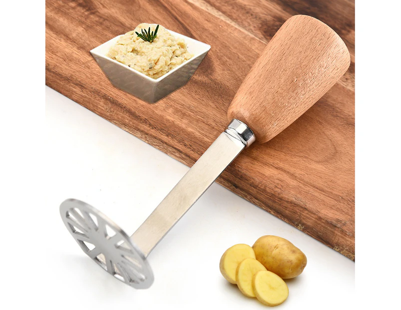 Wooden Handle Stainless Steel Baby Food Supplement Potato Masher Kitchen Tool-Stainless Steel