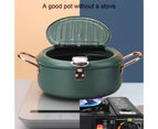 Frying Pot Non-Stick Food Solid Reusable Easily Cleaning Flat Bottom Drain Rack Temperature Control Deep Frying Pot Pan Stove Stew Pot for Home Use-Green