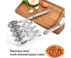 Stainless Steel 5 Wheels Roller Pizza Cutter Dough Divider Kitchen Bakeware Tool-Silver