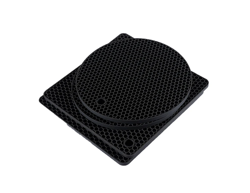 4Pcs/Set Place Mats Flexible Non-stick Honeycomb Design Portable Silicone Table Pot Bowl Mats Kitchen Supplies-Black