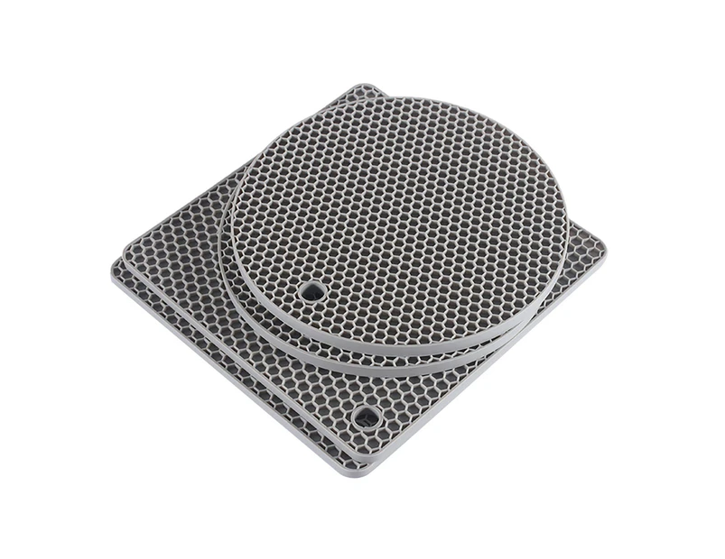 4Pcs/Set Place Mats Flexible Non-stick Honeycomb Design Portable Silicone Table Pot Bowl Mats Kitchen Supplies-Grey