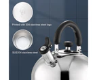 2.5L Tea Kettle Safe Large Capacity Food-grade Stainless Steel Whistling Water Pot for Home-Silver