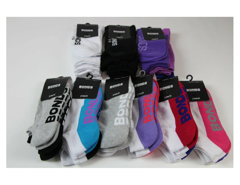 Womens Bonds Socks - Assorted Styles - Low Cut & Crew - 2 Pairs Or 3 Pairs Cotton/Elastane/Nylon - Multi