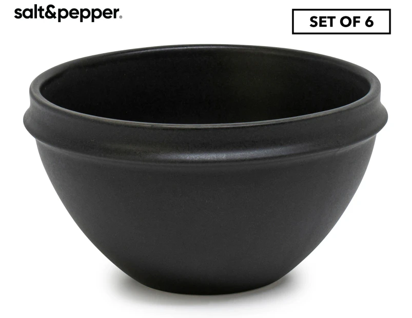 Set of 6 Salt & Pepper 12x7cm Plisset Bowls - Black