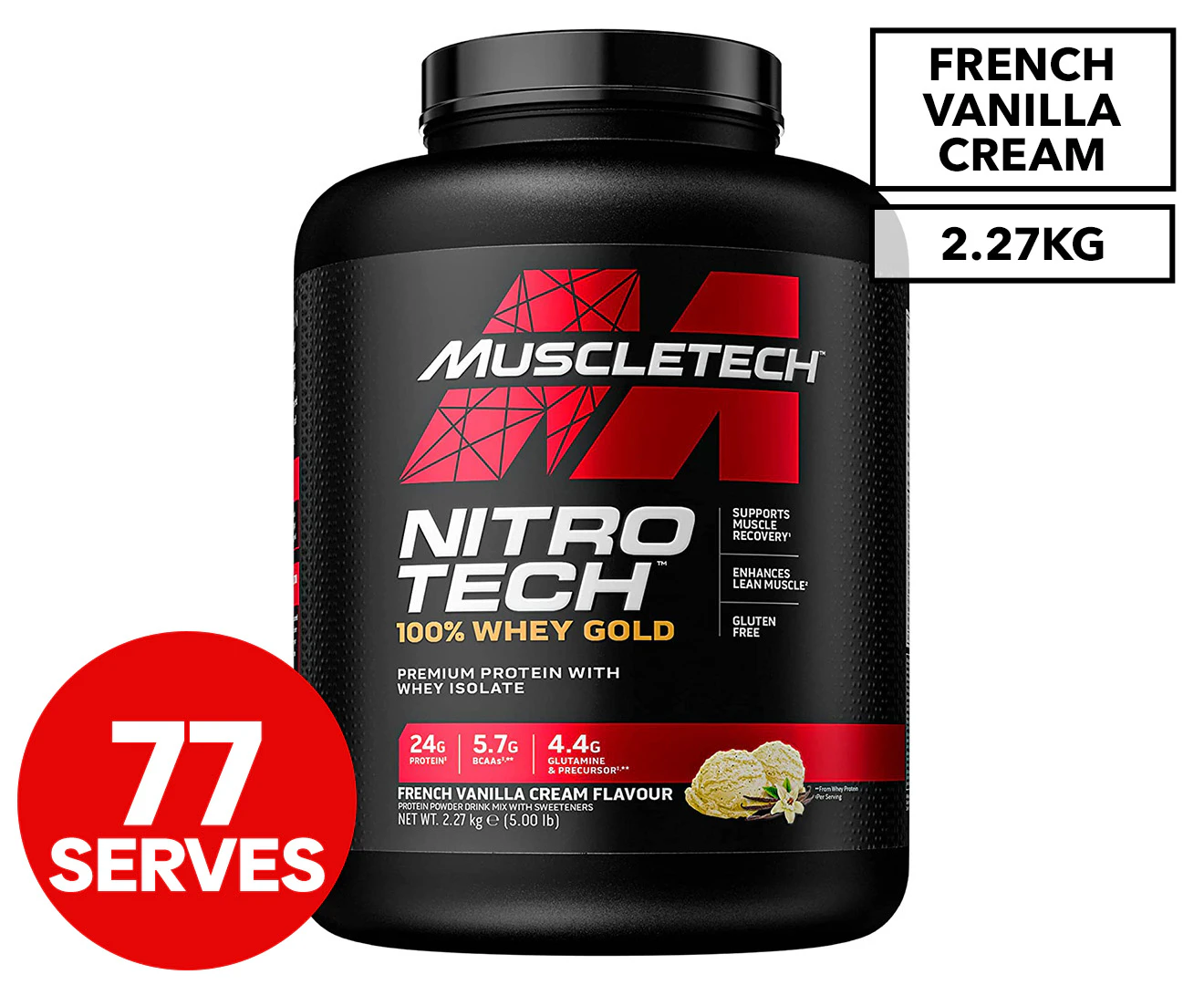 MuscleTech Nitro-Tech 100% Whey Gold Protein Powder Vanilla 2.27kg