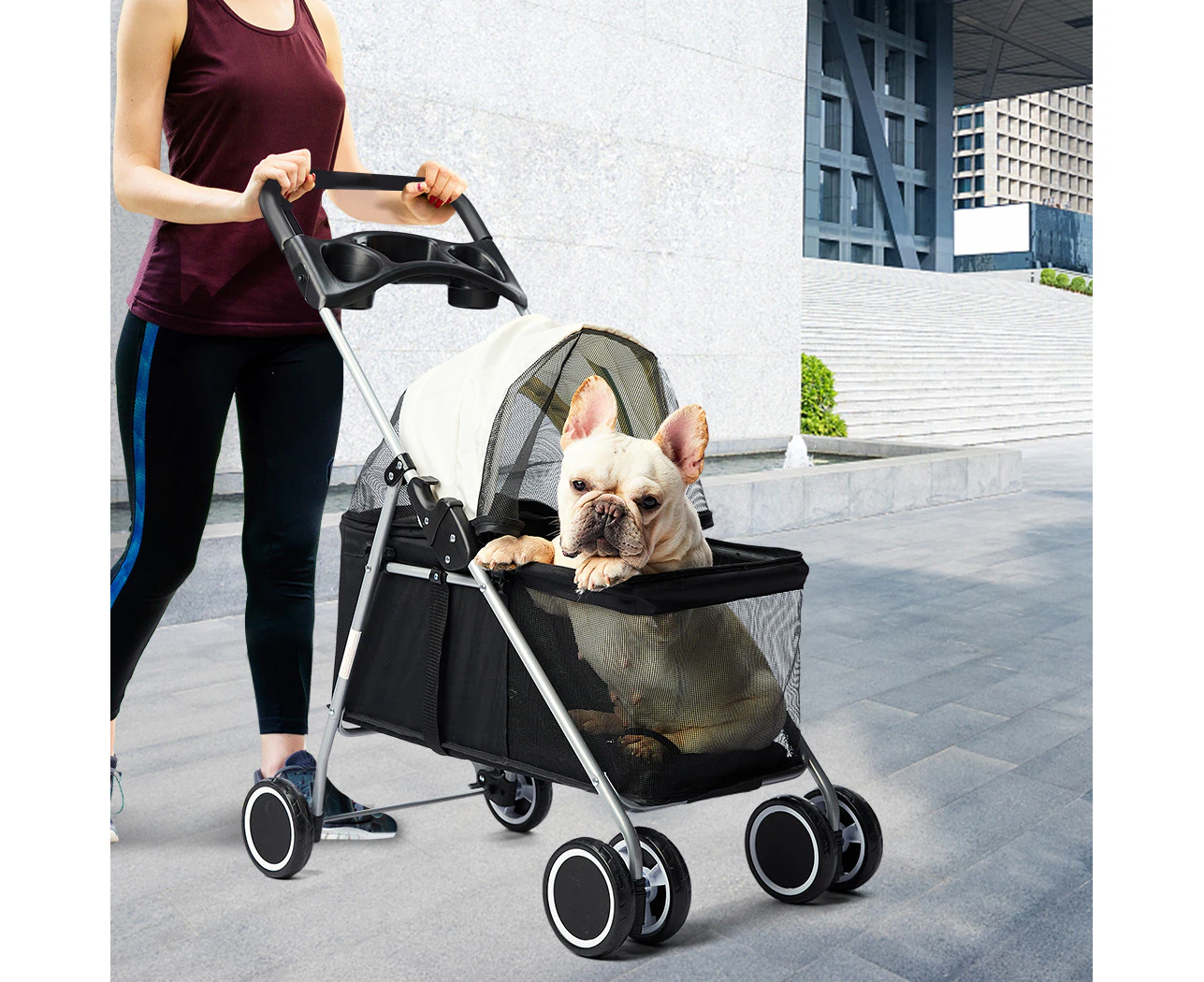 Pawz 4 Wheels Pet Stroller Dog Cat Cage Puppy Pushchair Travel Walk Carrier Pram