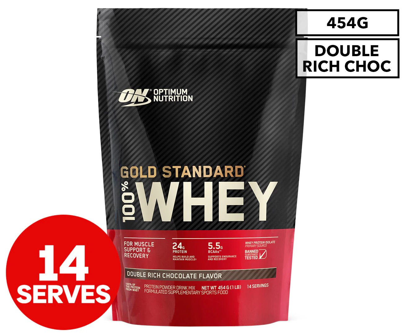 Optimum Nutrition Gold Standard 100% Whey Protein Powder Double Rich Chocolate 1lb