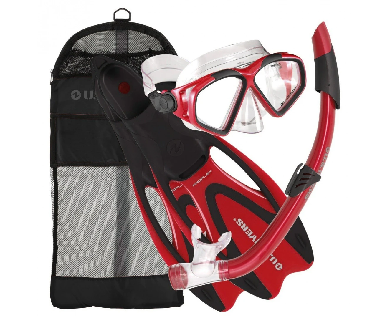 (Medium/Large, Red) - U.S. Divers Adult Cozumel Mask/Seabreeze II Snorkel/Proflex Fins/Gearbag