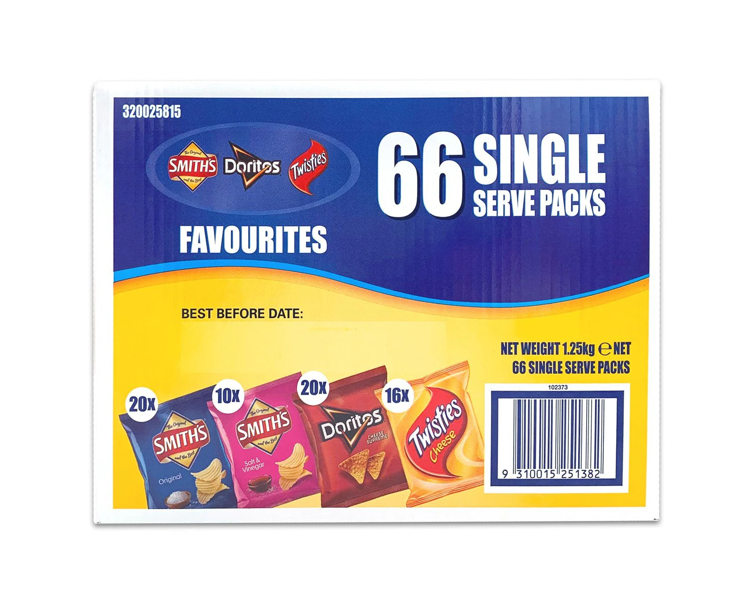 Smith's Crinkle Cut Variety Box Party Pack 66 Pack Jumbo Value 1.25 kg Twisties