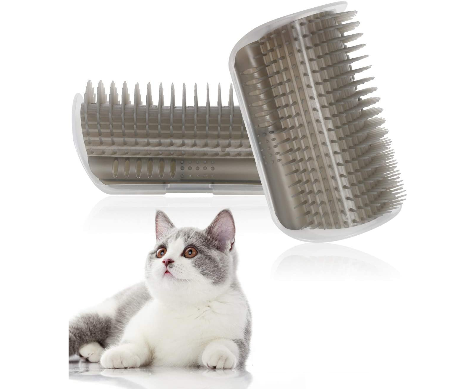 Cat Scratcher Comb Massage Toy with Catnip Pouch Kitten Massaging Wall Corner Mounted Massage Itching Tool for Hairballs and Shedding-Safe Cat Self Grooming Brush 