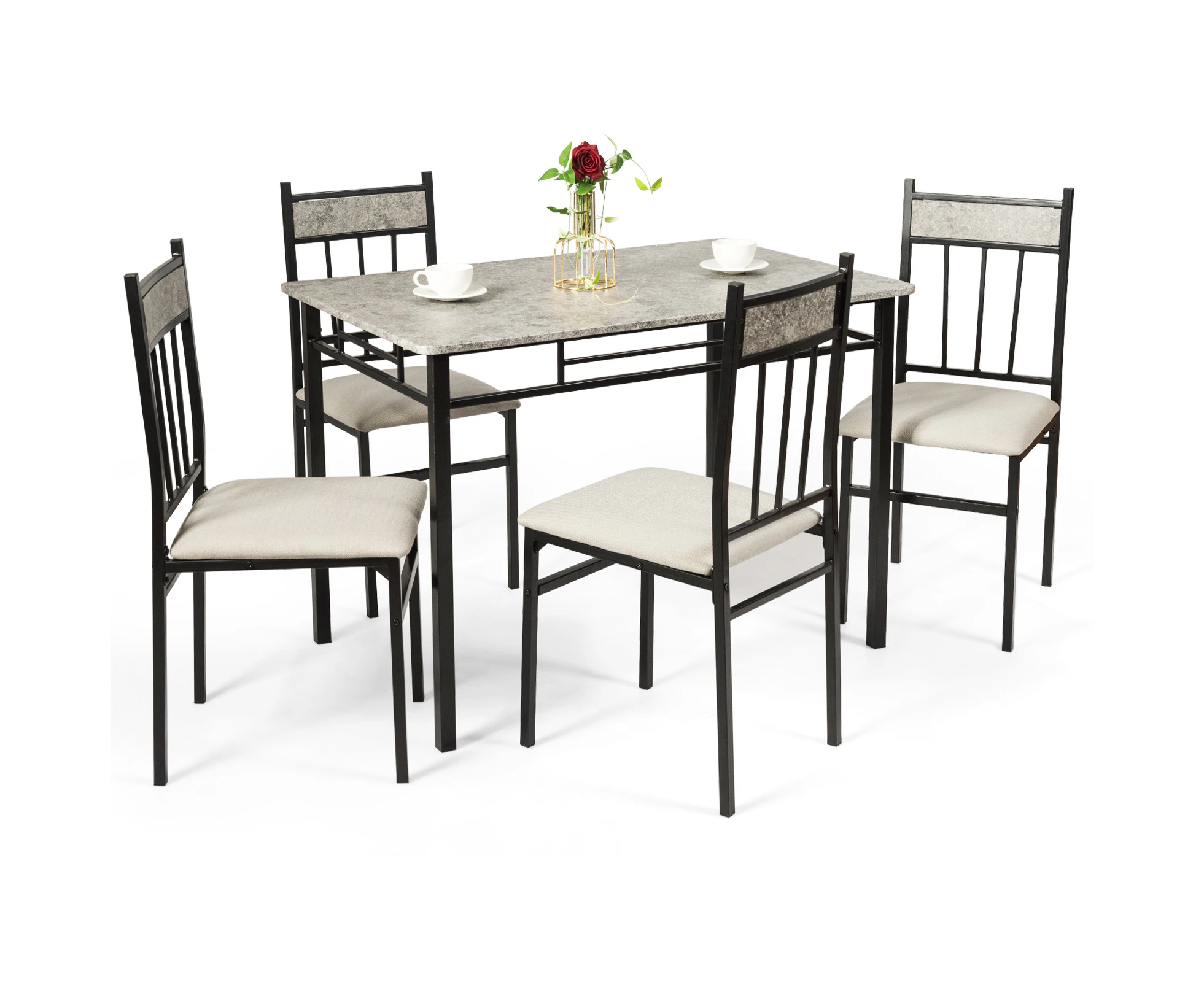 Giantex 5PCs Dining Table And Chairs Set Kitchen Dining Set 4 High Back Chairs & 1 Rectangular Table w/Marble-Like Tabletop