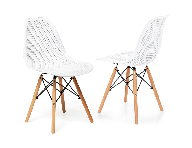 Giantex 2PCS DSW Dining Chair PP Lounge Mesh Chair w/Wood Legs Modern Dining Chair Home Office White