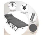 Costway Folding Camping Cot Outdoor Sleeping Bed W/Removable Mattress&Pillow, Travel Office Home Grey